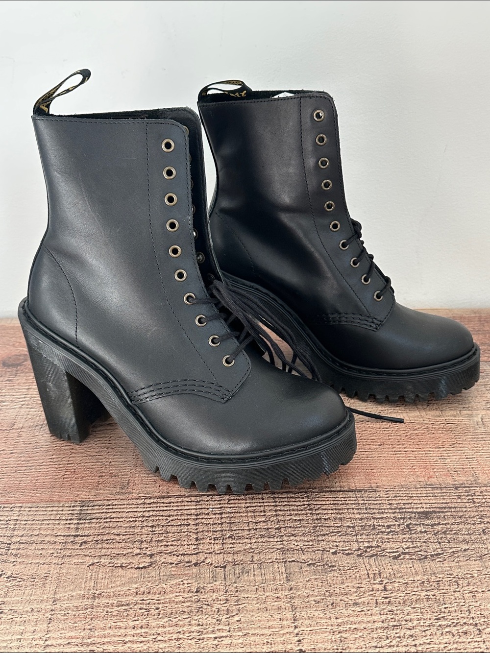 Dr. Martens Kendra Black Lace-Up Platform Heel Boots